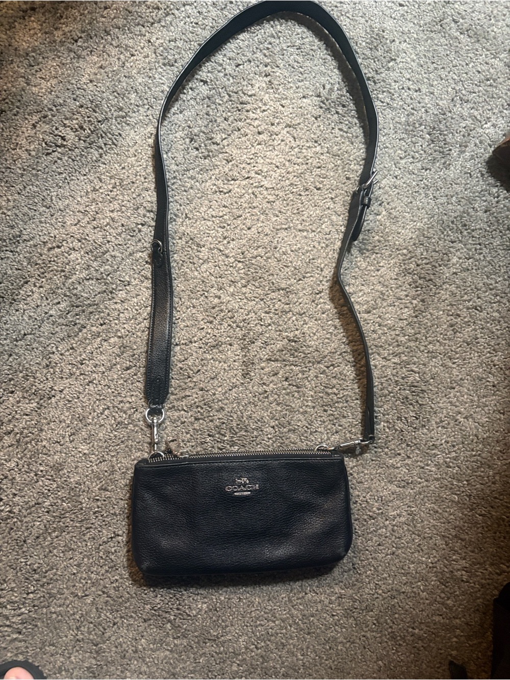 Coach Black Pebbled Leather Crossbody Pouch with Silver Hardware